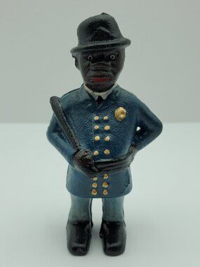 Cast Iron African American Constable Bank Metal Police Officer Cop Figurine